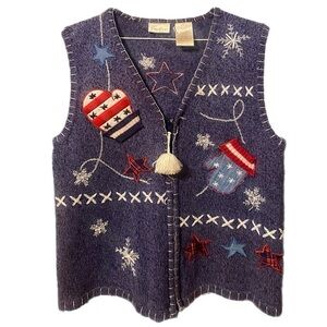 (0505) Bobbie Brooks Embroidered Sweater Vest Blue/Gray Women’s S